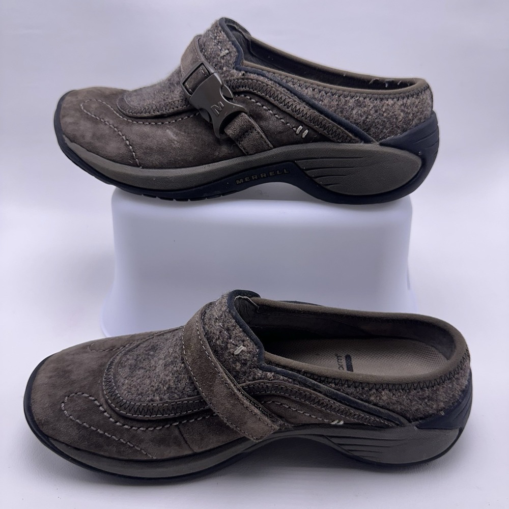 Merrell Encore Sidestep Shoes Women's 6 Brown Clog Outdoor Moc Qform Air Cushion - Picture 6 of 8